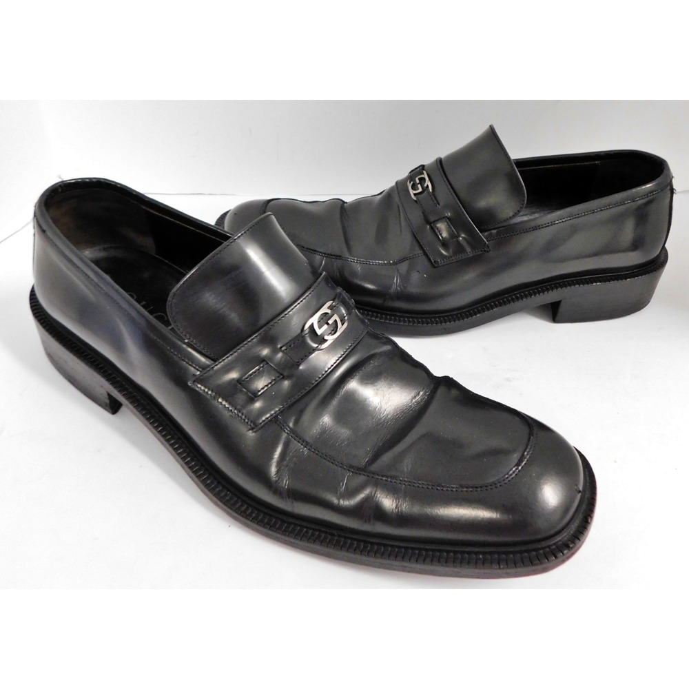 GUCCI Loafer Interlocking G Black Leather Men's Shoes Size US‎ 11.5 D